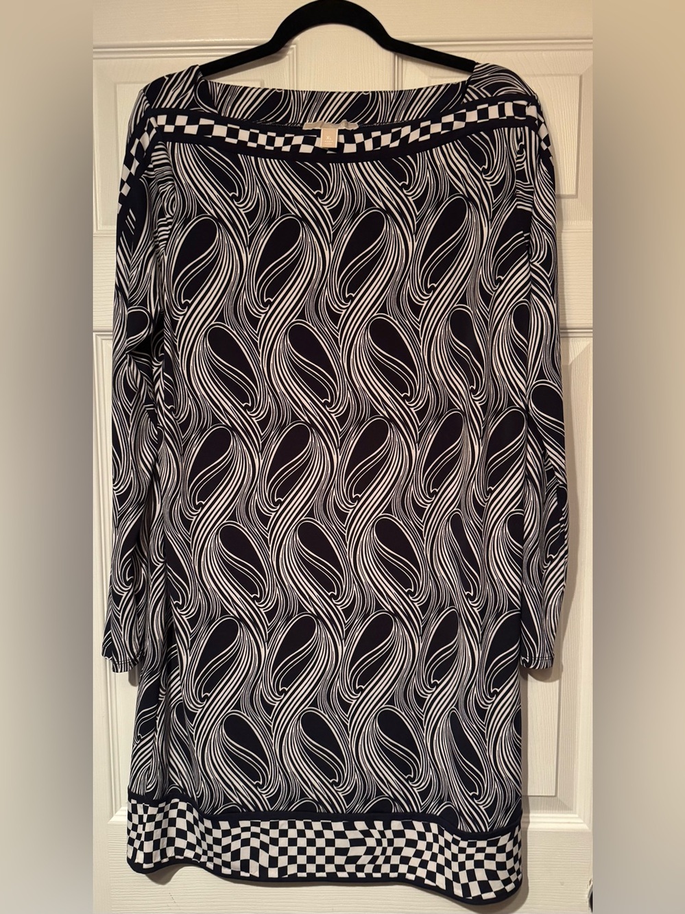 MICHAEL Michael Kors Sz XL Dark Navy and White Swirl Print w/ checker dress